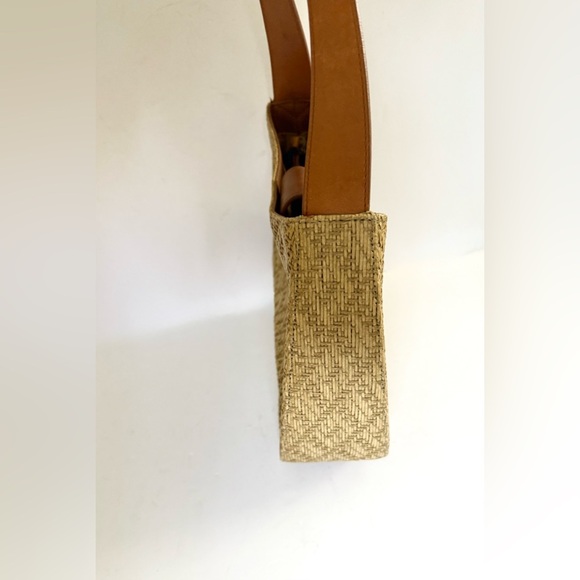 Vintage Fossil 90s Y2K Basket Woven Rattan Leather Shoulder Bag Boho Hippie - Picture 3 of 7